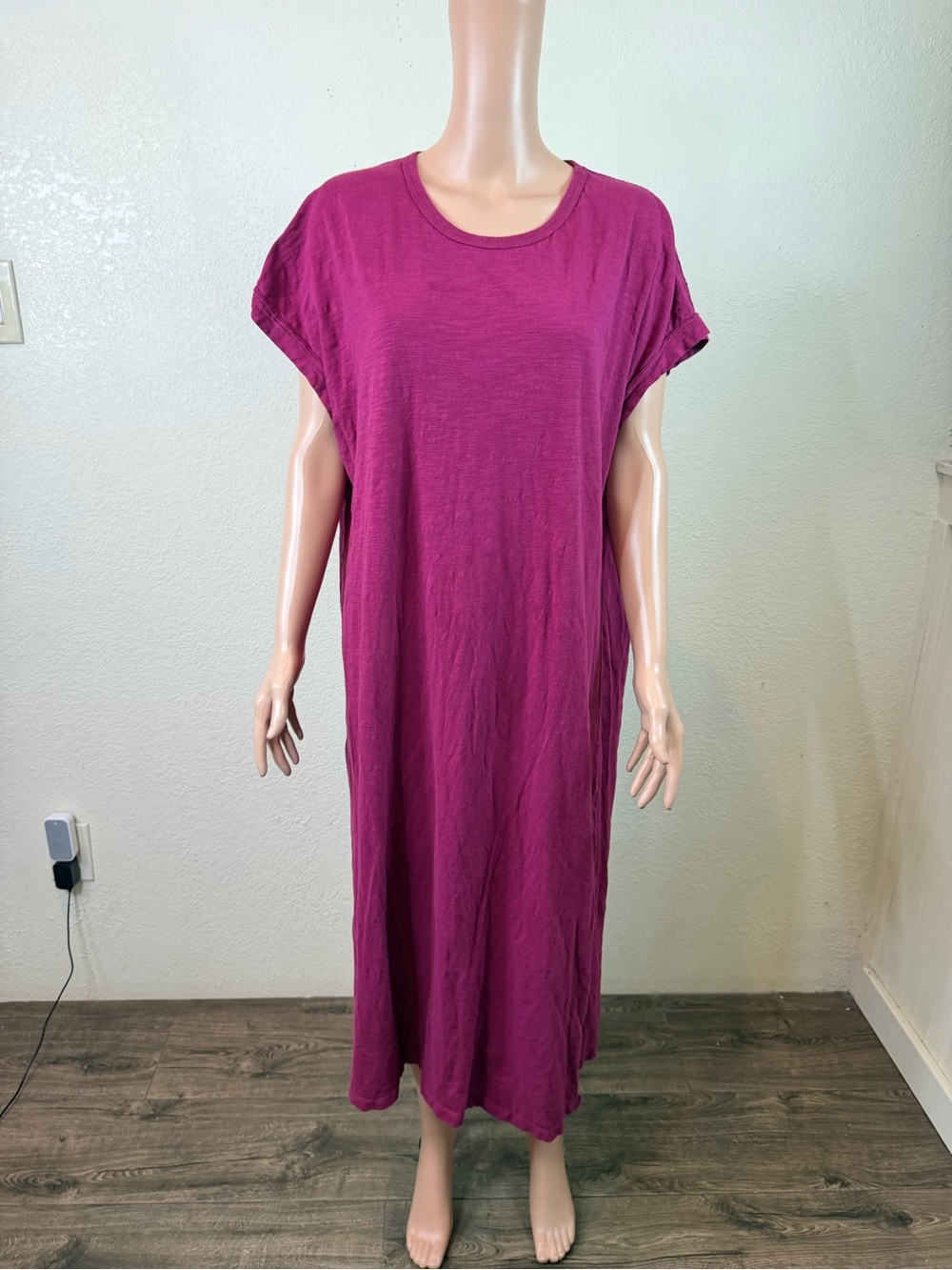Natural life Sz large Women’s Magenta Short-Sleeve Maxi Dress 💯 cotton